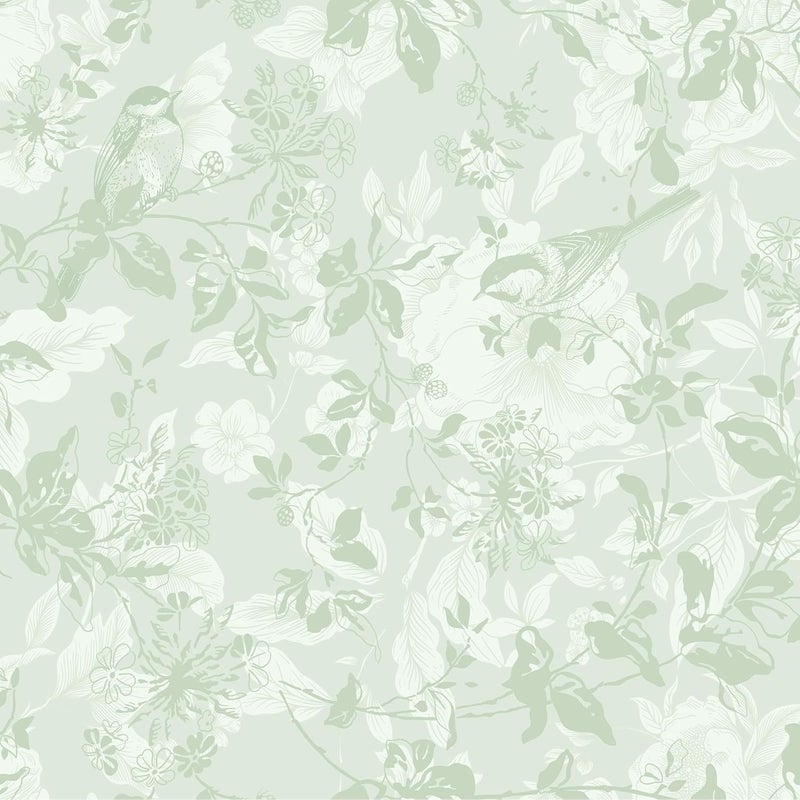 Dimoon 17.3" X 393" Peel and Stick Wallpaper Floral Boho Green Contact Paper Bird Cute Girl Modern Wall Paper Renter Friendly Waterproof Removable Self Adhesive Bedroom Kitchen Dorm Cabinets Vinyl - Image 1